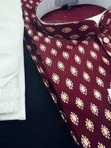 Wine men's kurta pajama in pure cotton with small gold buttis on cotton — Kaash Collection
