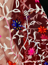 Wine Color Pulkari Net Dupatta - Embroidered Dupatta in Multi Color - Floral Dupatta - Dupatta for Gift - Soft Net Dupatta - Kaash