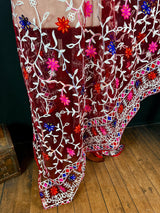 Wine Color Pulkari Net Dupatta - Embroidered Dupatta in Multi Color - Floral Dupatta - Dupatta for Gift - Soft Net Dupatta - Kaash