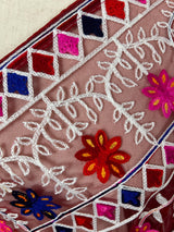 Wine Color Pulkari Net Dupatta - Embroidered Dupatta in Multi Color - Floral Dupatta - Dupatta for Gift - Soft Net Dupatta - Kaash