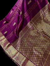 Wine pure kanjivaram kanchipuram silk saree with muted gold zari weave — Kaash Collection