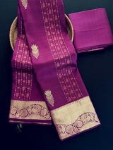 Wine pure kanjivaram kanchipuram silk saree with muted gold zari weave — Kaash Collection