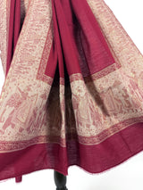 Burgundy wool Kashmiri shawl with gold & copper resham aari thread work — Kaash Collection