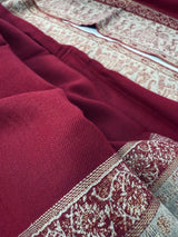 Burgundy wool Kashmiri shawl with gold & copper resham aari thread work — Kaash Collection