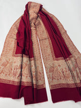 Burgundy wool Kashmiri shawl with gold & copper resham aari thread work — Kaash Collection