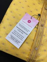 Yellow men's kurta pajama in jute silk with self-embroidered with antique zari — Kaash Collection