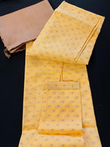 Yellow men's kurta pajama in jute silk with self-embroidered with antique zari — Kaash Collection