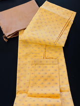 Yellow Color Jute Silk Kurta Pajama Set for Men - Self Embroidery and Zari Work - Mens Kurta for Haldi - Indian Outfit in Yellow Color - Kaash