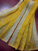 Yellow soft organza silk dupatta with muted gold zari, embroidery & sequin — Kaash Collection