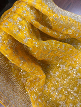 Yellow soft organza silk dupatta with muted gold zari, embroidery & sequin — Kaash Collection