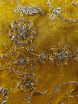 Yellow soft organza silk dupatta with muted gold zari, embroidery & sequin — Kaash Collection