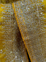 Yellow soft organza silk dupatta with muted gold zari, embroidery & sequin — Kaash Collection