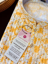 Yellow men's kurta pajama in soft cotton silk with sequin & colorful thread work — Kaash Collection