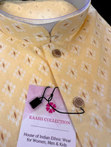 Yellow men's kurta pajama in pure cotton with small self-design buttis on cotton — Kaash Collection