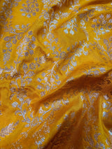 Yellow Color Pure Katan Silk Saree with Sliver Zari Weave, Silk Mark Certified - Kaash