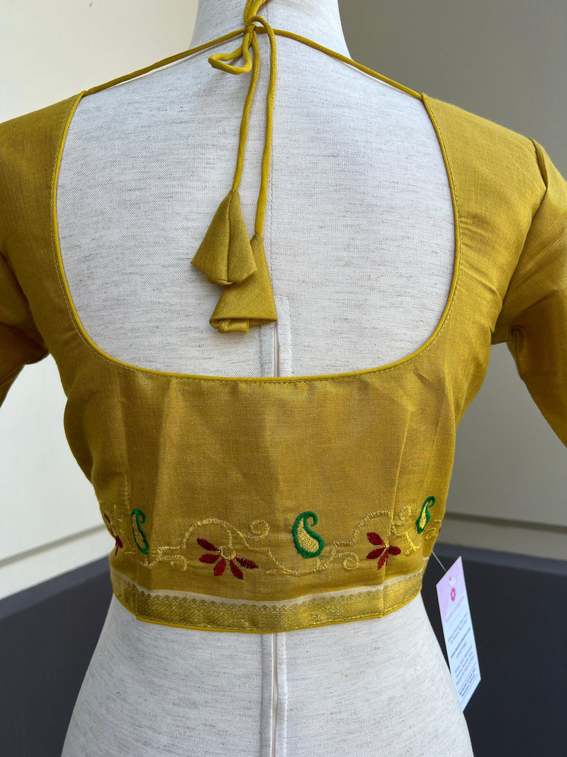 Yellow Gold Color Tissue Silk Readymade Blouse | Read to Wear Blouses | Blouses for Sarees | Handwork Blouse with beads - Kaash