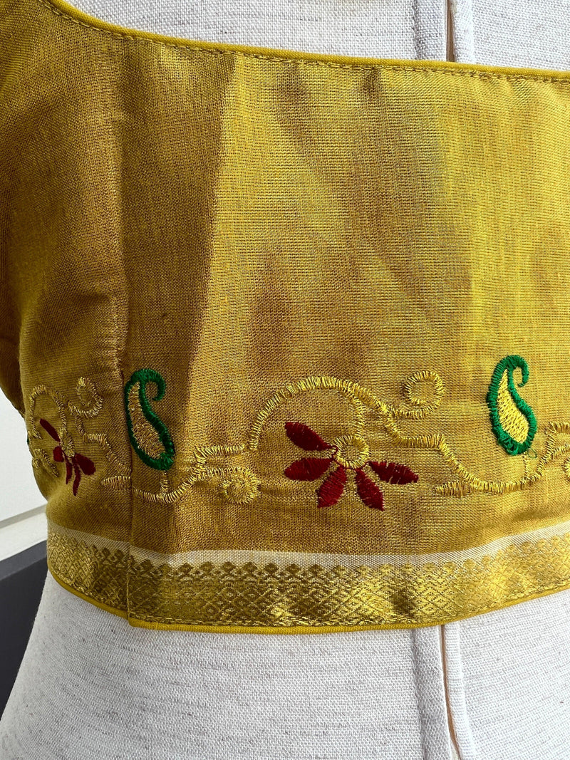 Yellow Gold Color Tissue Silk Readymade Blouse | Read to Wear Blouses | Blouses for Sarees | Handwork Blouse with beads - Kaash