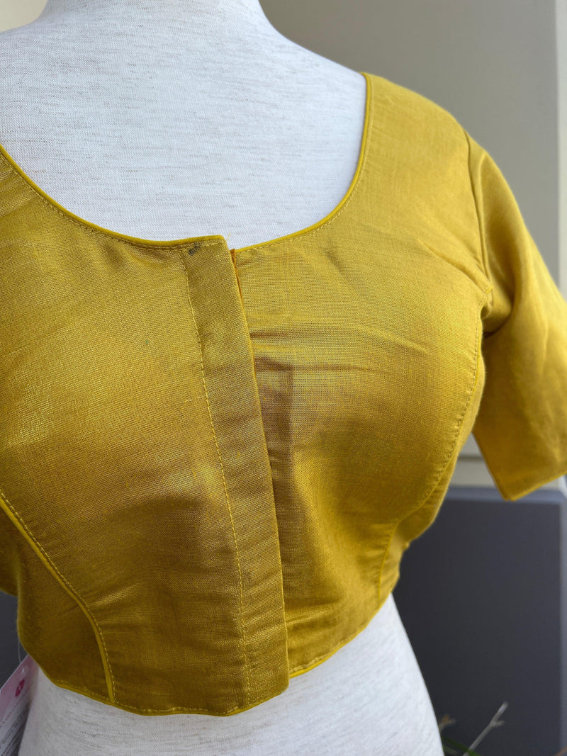 Yellow Gold Color Tissue Silk Readymade Blouse | Read to Wear Blouses | Blouses for Sarees | Handwork Blouse with beads - Kaash
