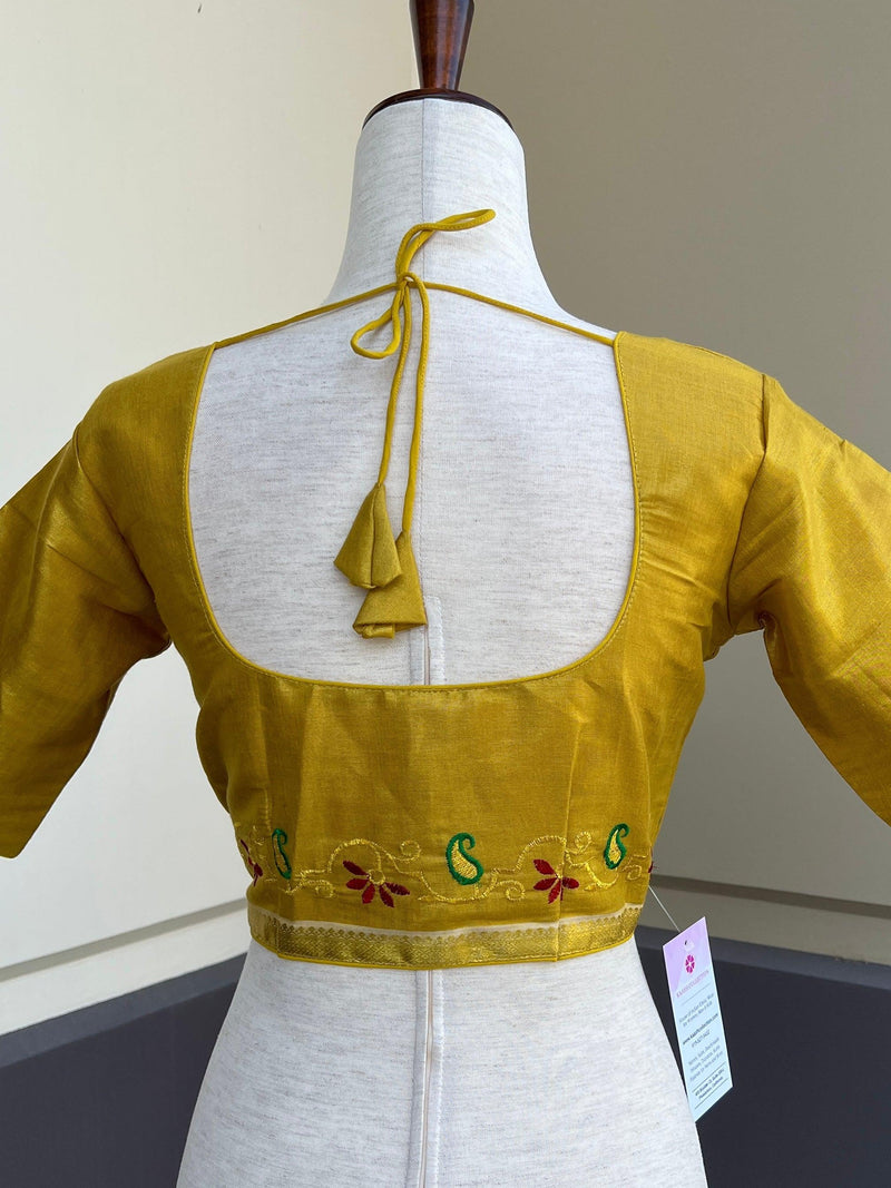 Yellow Gold Color Tissue Silk Readymade Blouse | Read to Wear Blouses | Blouses for Sarees | Handwork Blouse with beads - Kaash