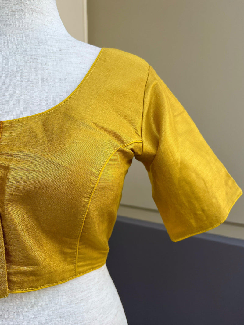 Yellow Gold Color Tissue Silk Readymade Blouse | Read to Wear Blouses | Blouses for Sarees | Handwork Blouse with beads - Kaash