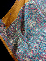 Yellow Gold Semi-Tussar Silk with Madhubani Prints Sarees - Kaash