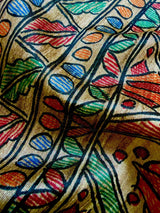Yellow Gold Semi-Tussar Silk with Madhubani Prints Sarees - Kaash