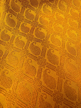 Yellow pure kanjivaram kanchipuram silk saree with muted copper zari weave — Kaash Collection