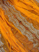 Yellow net dupatta with gold zari, sequin & beads — Kaash Collection