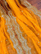 Yellow net dupatta with gold zari, sequin & beads — Kaash Collection