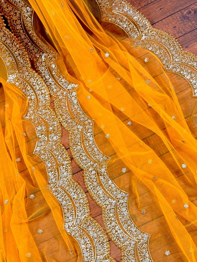 Yellow net dupatta with gold zari, sequin & beads — Kaash Collection
