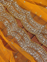 Yellow net dupatta with gold zari, sequin & beads — Kaash Collection
