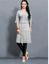 Sliver Grey Handloom cotton print Kurti - Kaash Collection