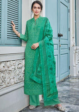 Green Color Georgette Lucknowi Palazzo Suit - Kaash Collection