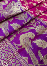 Magenta with Purple and Blue Color combination Banarasi Silk Shikargah Saree in Zari Weave Work | Shikargah Sarees | Kaash Collection