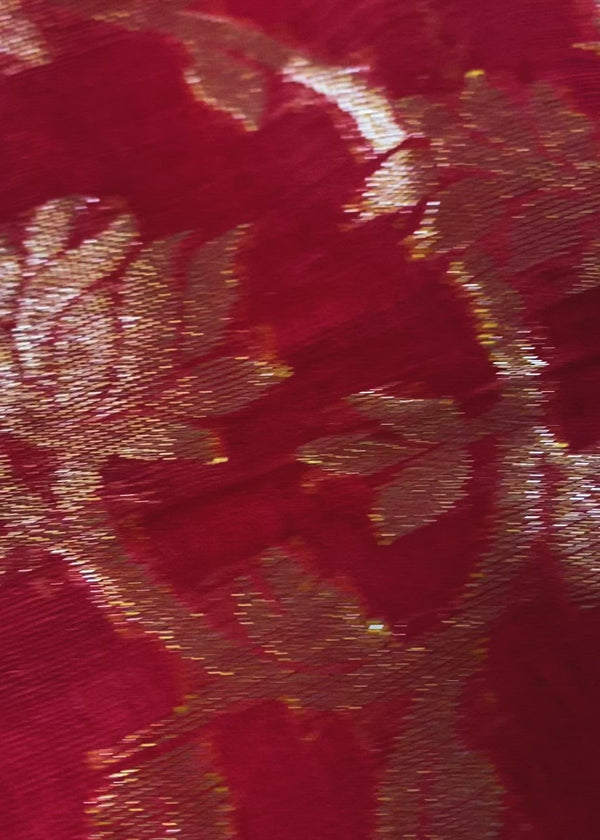 Red Color Linen Jamdani Handloom Saree with Floral Jaal | Linen Saree | Jamdani | Handloom Sarees | Gift for Her | Kaash Collection