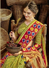 Mehendi Green Designer Soft Silk Saree with unique printed designs - Kaash Collection