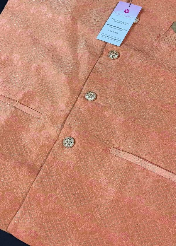 Designer Peachy Pink Modi Nehru Jacket For Men with Floral Design | Floral Jacket | Jacket for Kurta | Gift For Him | Wedding Kurta |  Kaash