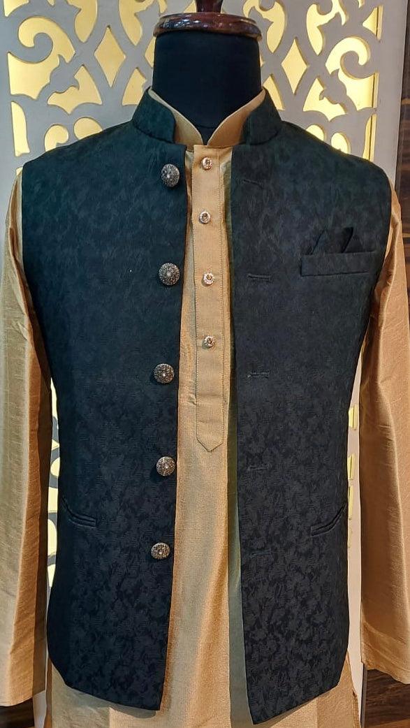 Bottle Green Color Modi Nehru Jacket For Men |  Mens Jacket | Jacket for Kurta | Raw Silk Jackets for Men Kurta | Party Wear for Men - Kaash Collection
