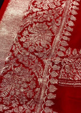 Red and Off White Pure Khaadi Georgette Silk with Sliver Zari in Shibori Design | SILK MARK CERTIFIED | Kaash Collection