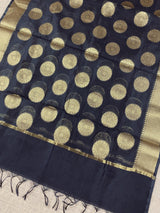 Black Semi Chanderi Silk Banarasi Handwoven Dupatta Zari Work - Kaash Collection
