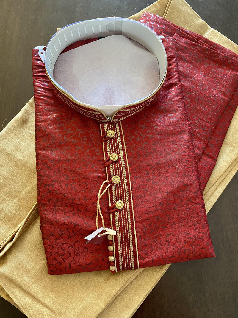 Silk Maroon Men Kurta Pajama | Self Design Material | Mens Ethnic Wear | Mens Ethnic Wear | Kaash Collection - Kaash Collection