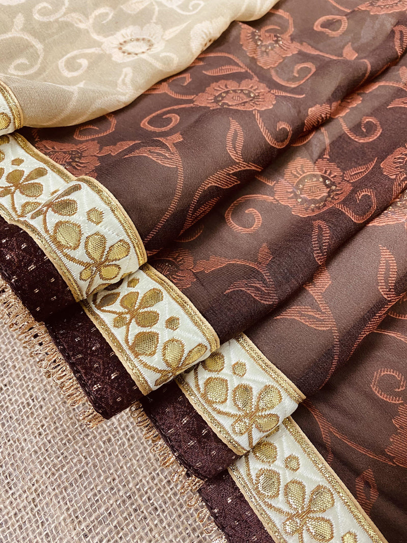 Dual Tone Georgette Saree in Brown and Beige Color | Gorgette Saree | Gotta Work | Kaash Collection - Kaash Collection