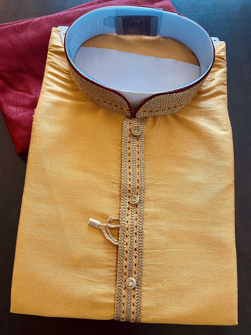 Mustard Yellow  Color Men Kurta Pajama | Self Design Material | Mens Ethnic Wear |  Indian Pakistani Men Wear | Kaash Collection - Kaash Collection