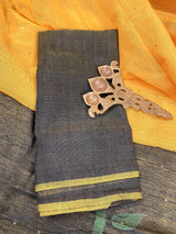 Yellow Mustard Handloom Cotton Silk Saree with Sequence, thread and Zari Work | Kaash Collection - Kaash Collection