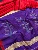 Red with Purple/Blue Color Handloom Saree with tiny Sequence Work and Thread Work | Handloom Sarees | Sequence Saree | Kaash Collection - Kaash Collection