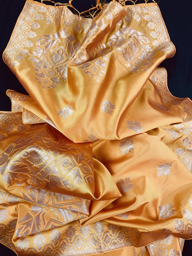 Yellow Silk Weaved Dupatta | Indian Dupatta | Stole | Scarf | Floral Dupatta | Gift For Her | Kaash Collection - Kaash Collection