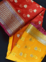 Yellow with red half and half Banarasi Kora Muslin Saree  | Zari Weaving | Banarasi Saree | Kaash Collection - Kaash Collection