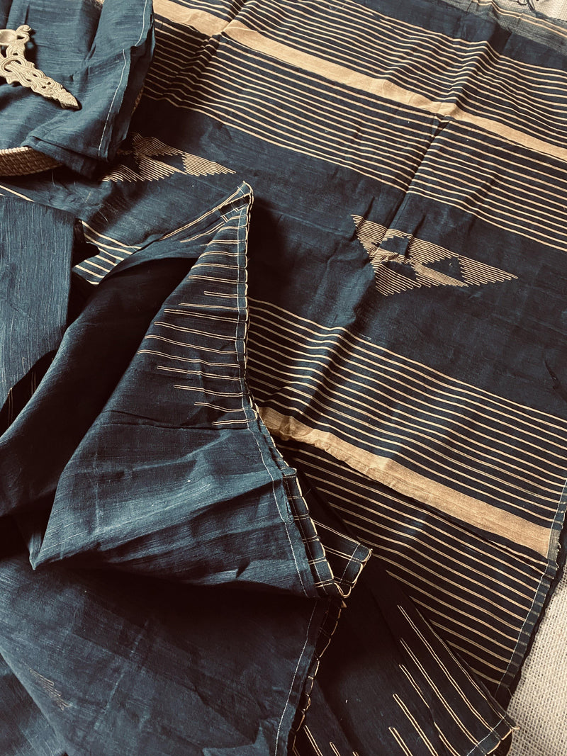 Black and Gold Cotton Handloom Saree | Handloom Sarees | Black Color Saree | Sarees for Gift | Free Shipping | Kaash Collection - Kaash Collection