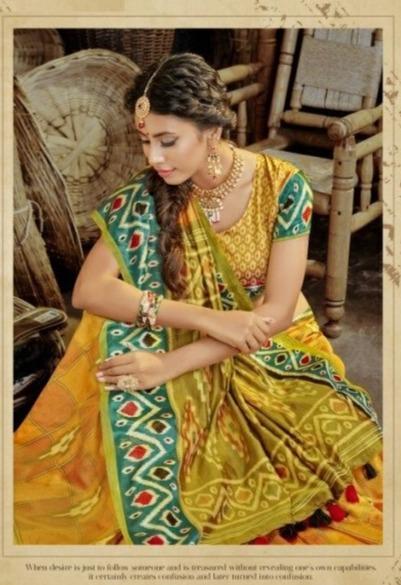 Yellow with Green borders Silk Printed Saree - Kaash Collection