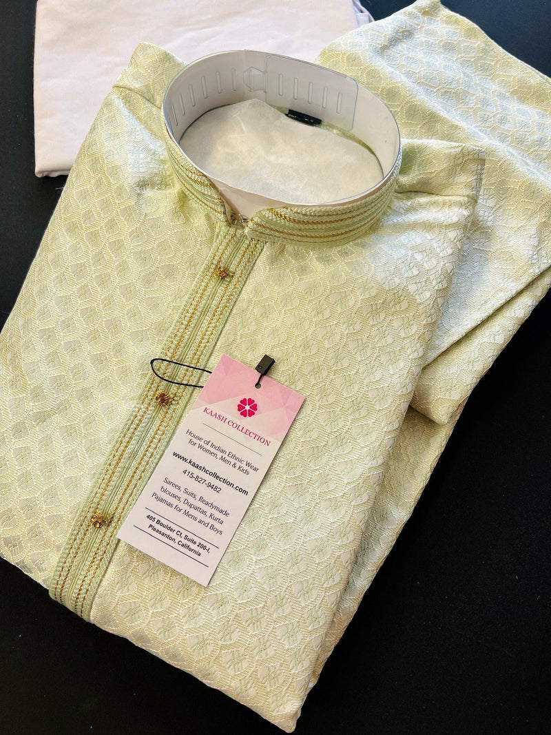 Pastel Pista Green Color Men Kurta Pajama Set | Mens Ethnic Wear| Indian Soft Silk Kurta with Lining | Indian Wedding Kurta | Kurta Sets - Kaash Collection